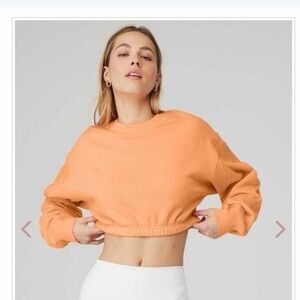 ALO Orange Devotion Crew Neck Cropped Pullover